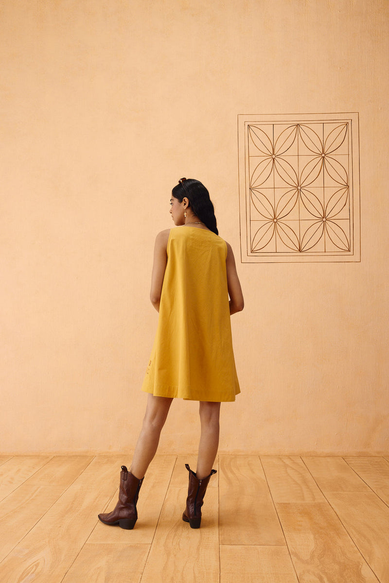 The Radiant Organic Cotton Dress poplin dress by SUI in mustard for women in Singapore