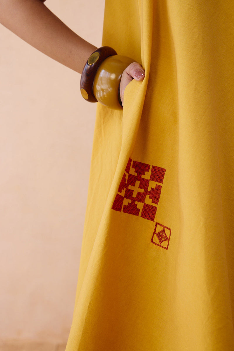 The Radiant Organic Cotton Dress poplin dress by SUI in mustard for women in Singapore