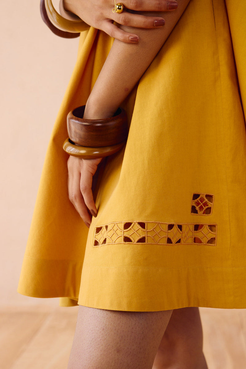 The Radiant Organic Cotton Dress poplin dress by SUI in mustard for women in Singapore