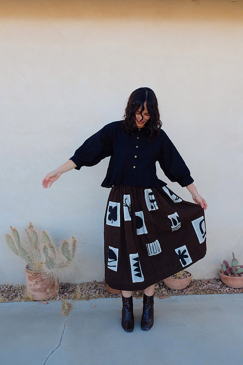 The Scarlet Frill Top-Black fine muslin top/shirt by World of Crow in black for women in Singapore