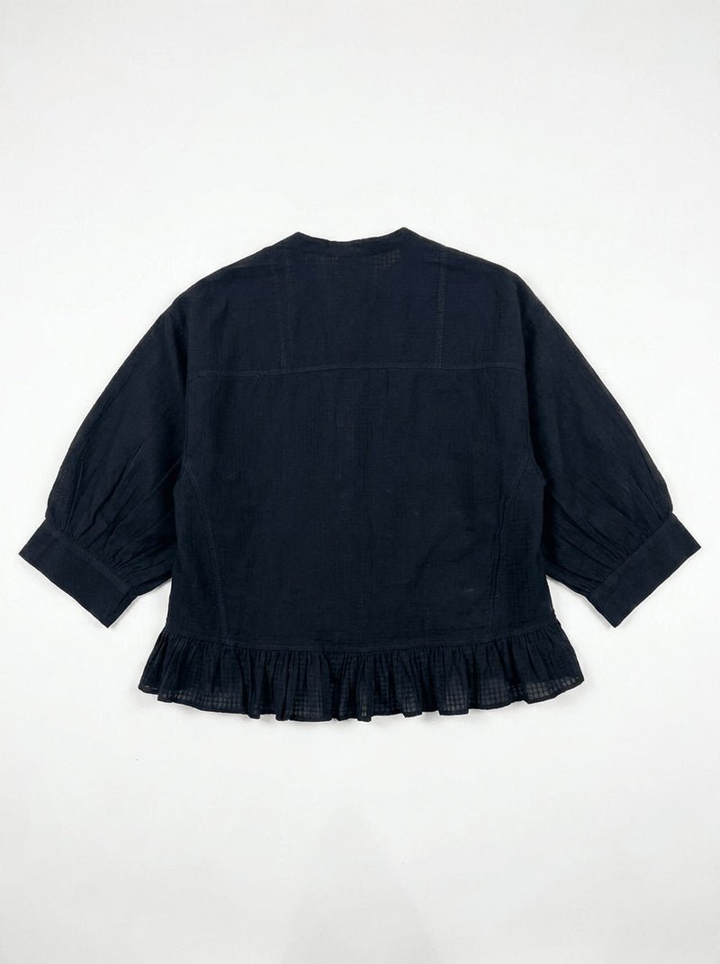The Scarlet Frill Top-Black fine muslin top/shirt by World of Crow in black for women in Singapore