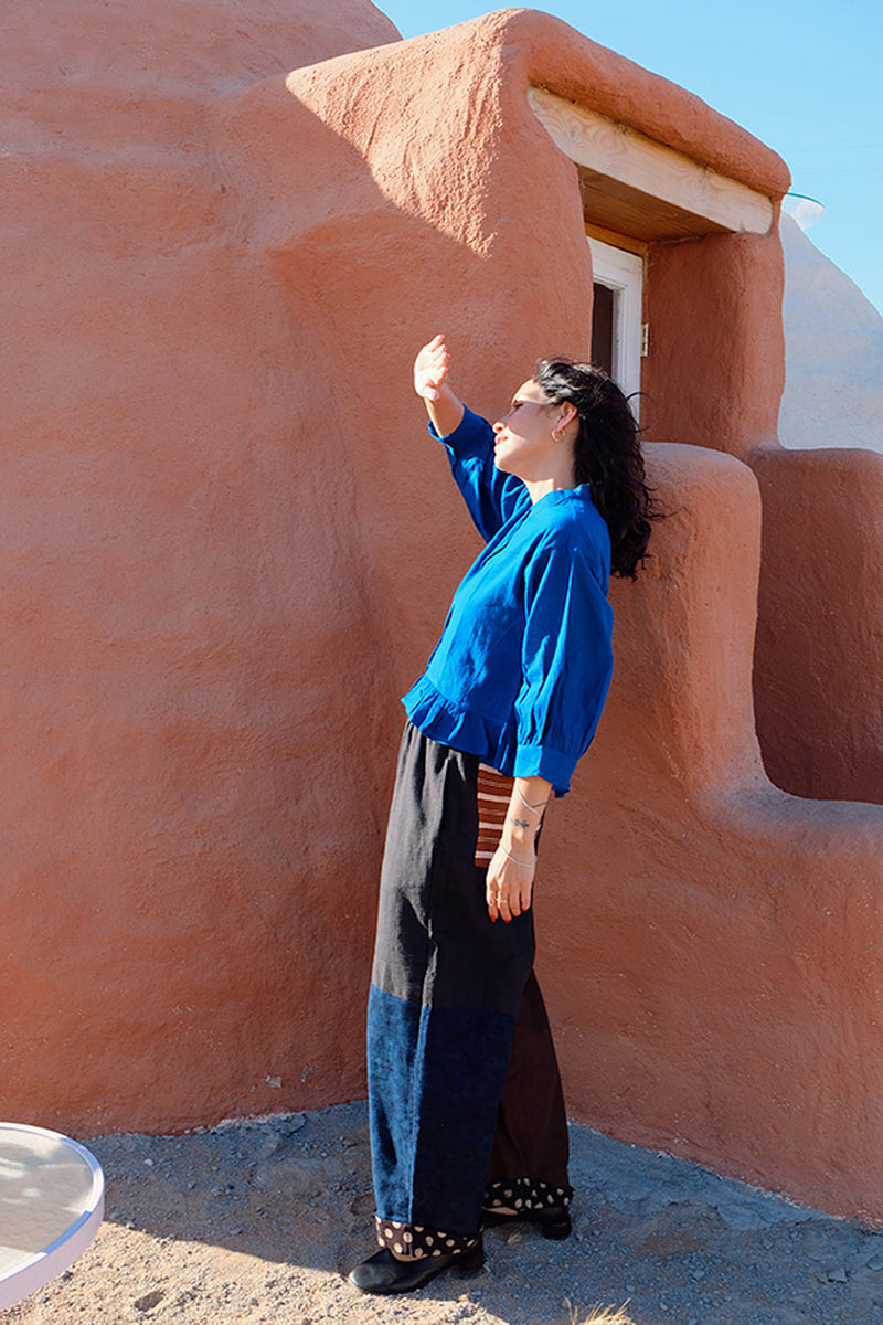 The Scarlet Frill Top-Royal Blue fine muslin top/shirt by World of Crow in blue for women in Singapore
