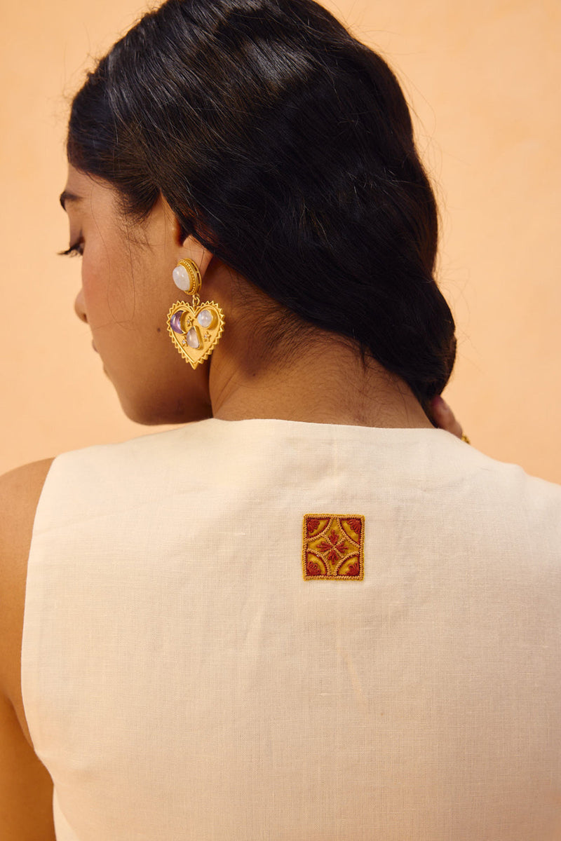 The Slow Linen Waistcoat linen jacket/overlay by SUI in off-white for women in Singapore