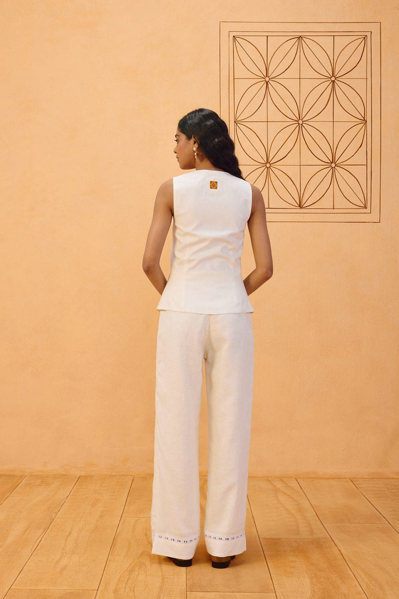The Slow Linen Waistcoat linen jacket/overlay by SUI in off-white for women in Singapore