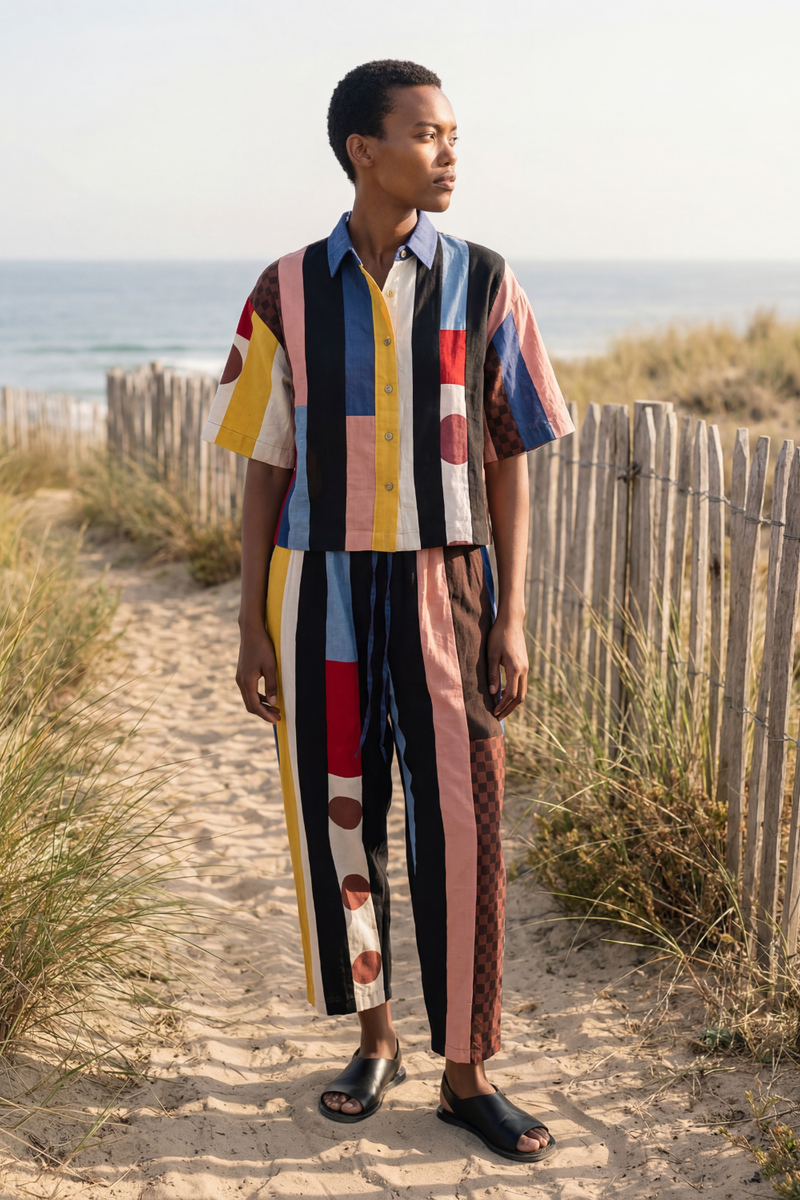 The Clement Pants – Patchwork Multi cotton by World of Crow in multi color for women in Singapore