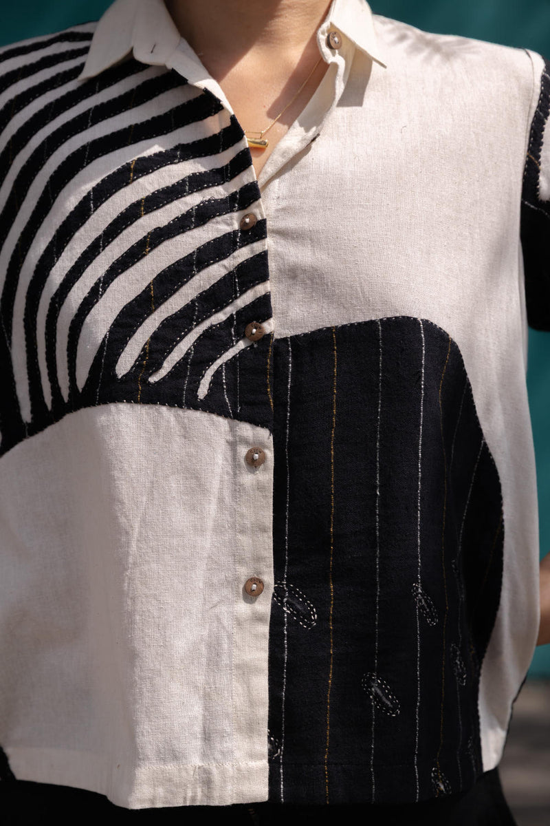 The Zebra Shirt-Black & white cotton by World of Crow in black color for women in Singapore