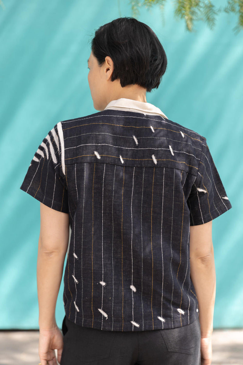 The Zebra Shirt-Black & white cotton by World of Crow in black color for women in Singapore