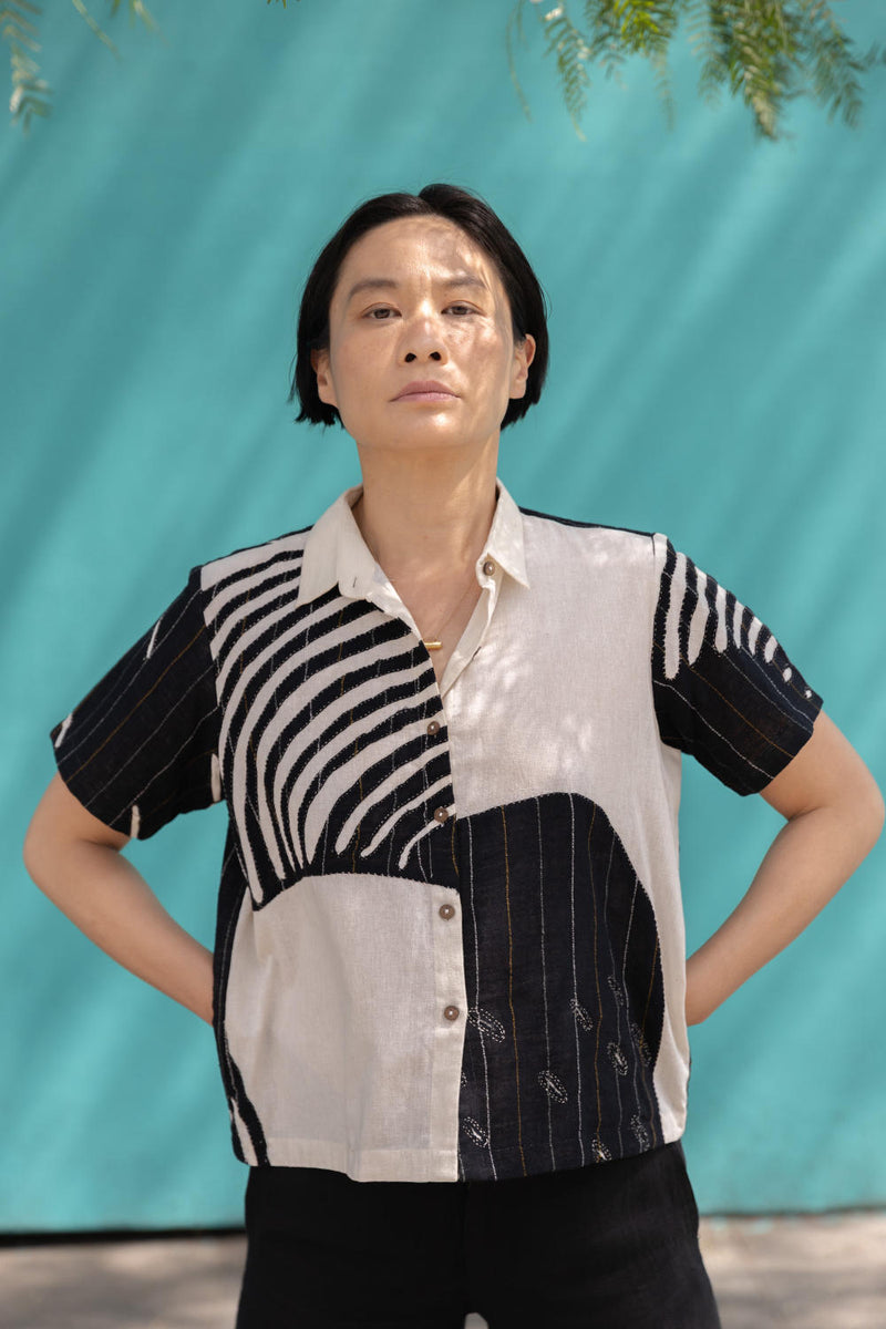 The Zebra Shirt-Black & white cotton by World of Crow in black color for women in Singapore