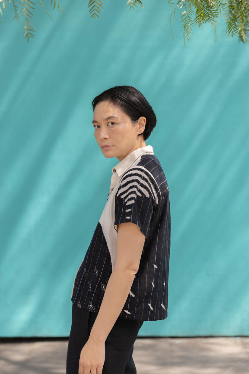 The Zebra Shirt-Black & white cotton by World of Crow in black color for women in Singapore