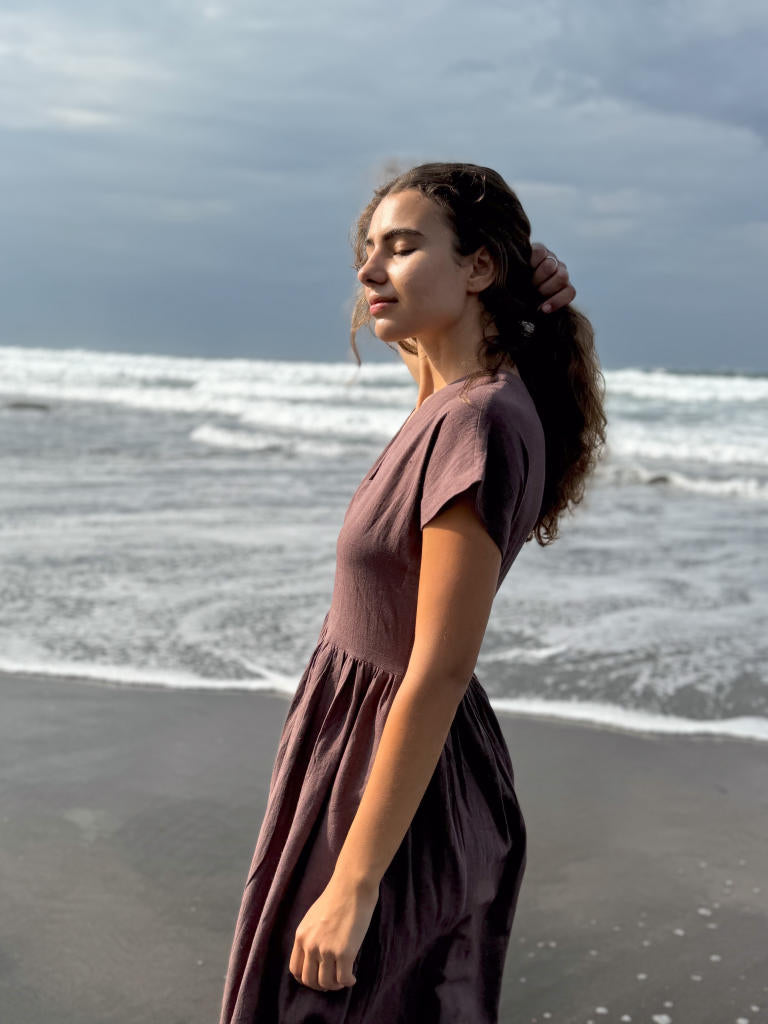 The Amri Dress cotton by World of Crow in brown color for women in Singapore