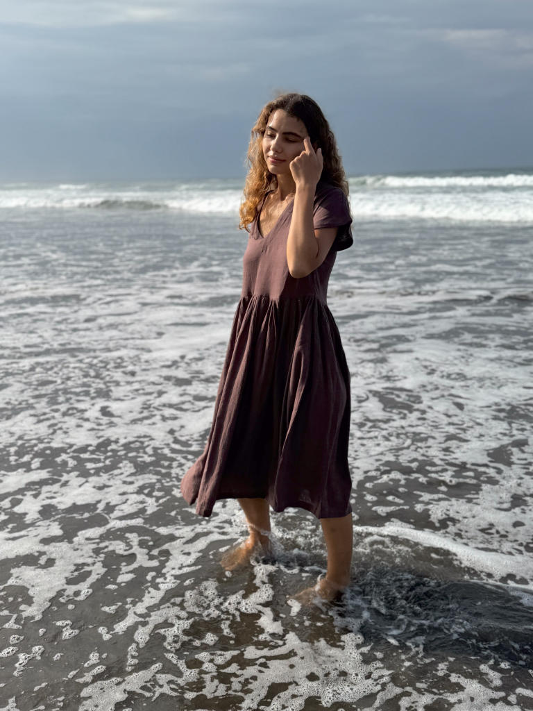 The Amri Dress cotton by World of Crow in brown color for women in Singapore