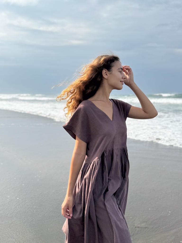 The Amri Dress cotton by World of Crow in brown color for women in Singapore