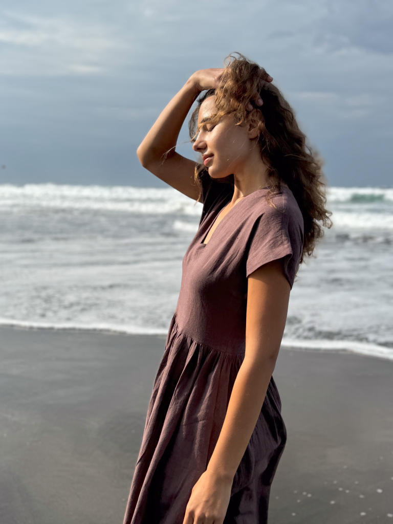 The Amri Dress cotton by World of Crow in brown color for women in Singapore
