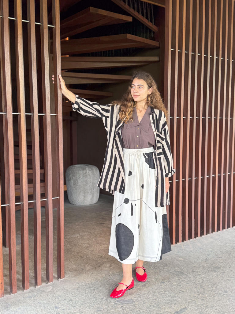The Big Dot Skirt cotton by World of Crow in black color for women in Singapore