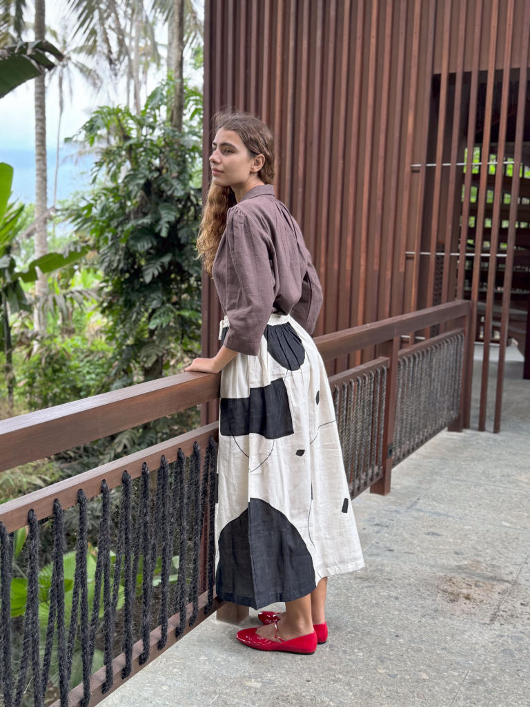 The Big Dot Skirt cotton by World of Crow in black color for women in Singapore