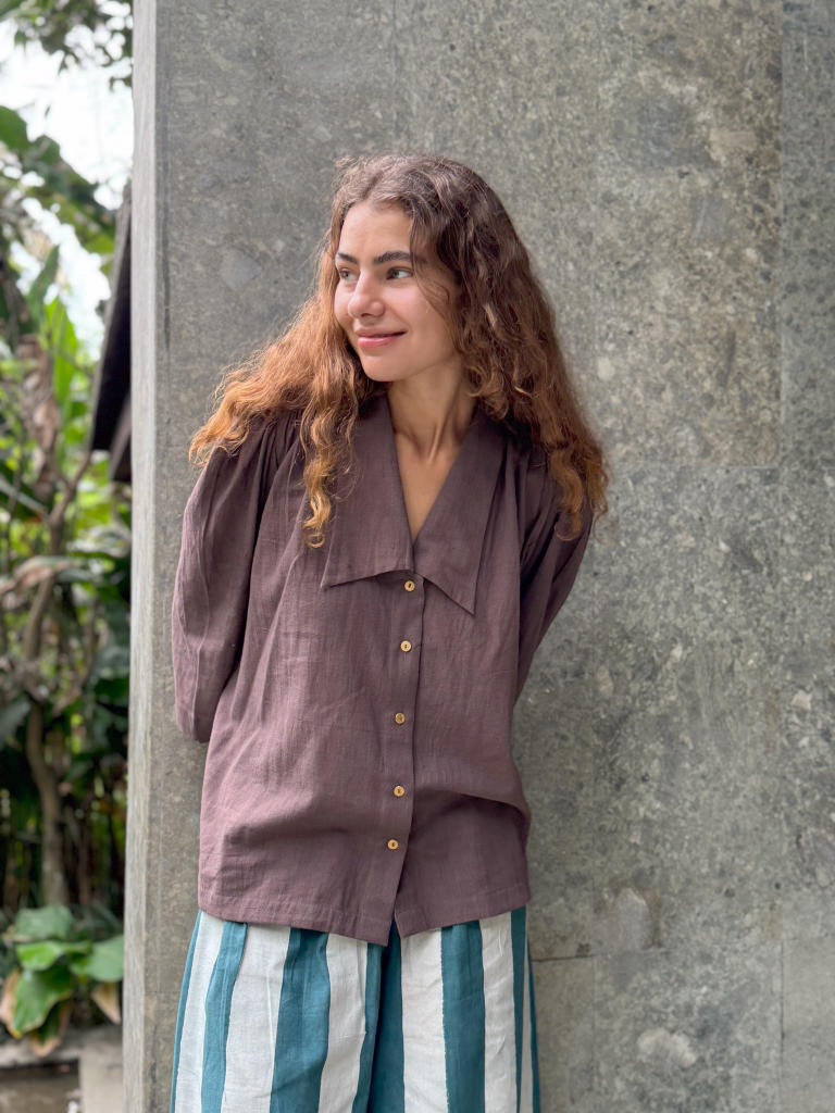 Mulholland Shirt — Brown cotton by World of Crow in brown color for women in Singapore