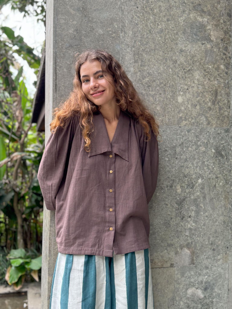 Mulholland Shirt — Brown cotton by World of Crow in brown color for women in Singapore
