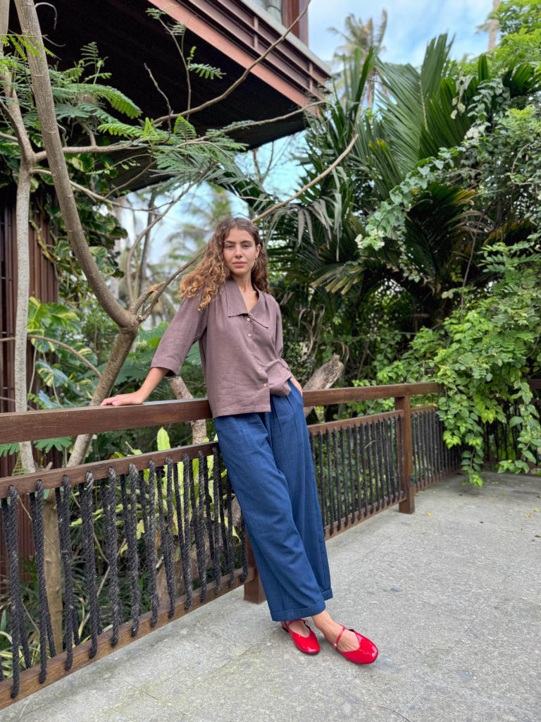 Mulholland Shirt — Brown cotton by World of Crow in brown color for women in Singapore