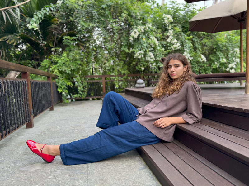 Mulholland Shirt — Brown cotton by World of Crow in brown color for women in Singapore