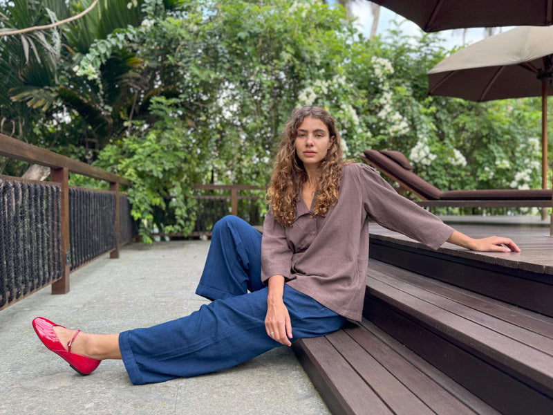 Mulholland Shirt — Brown cotton by World of Crow in brown color for women in Singapore