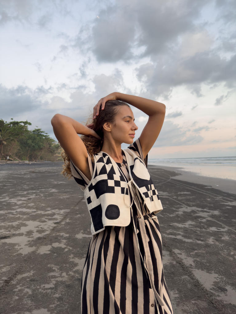 The Geometric Vest cotton by World of Crow in black color for women in Singapore