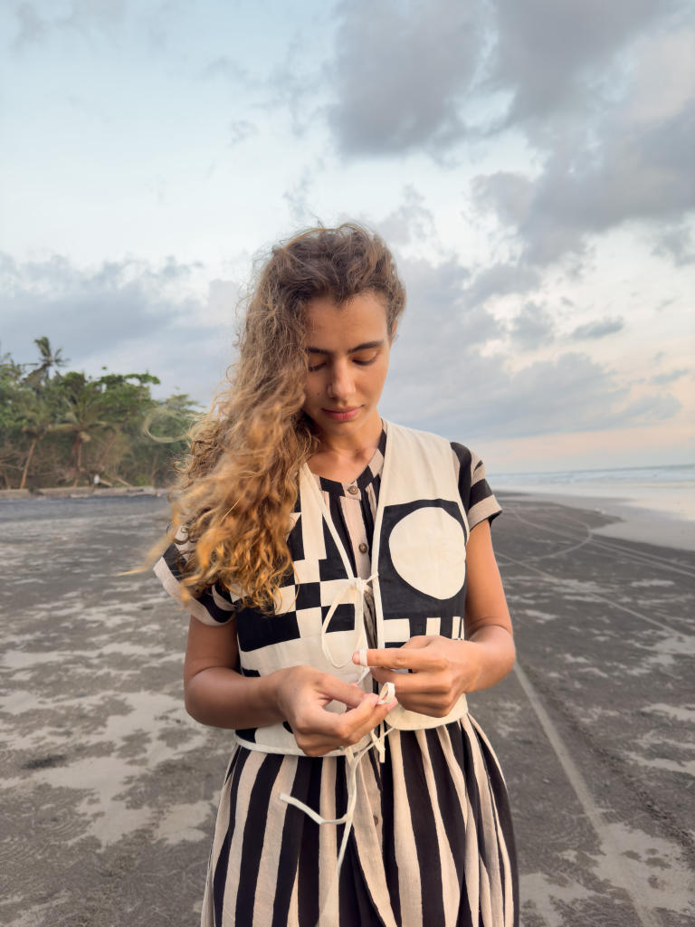 The Geometric Vest cotton by World of Crow in black color for women in Singapore