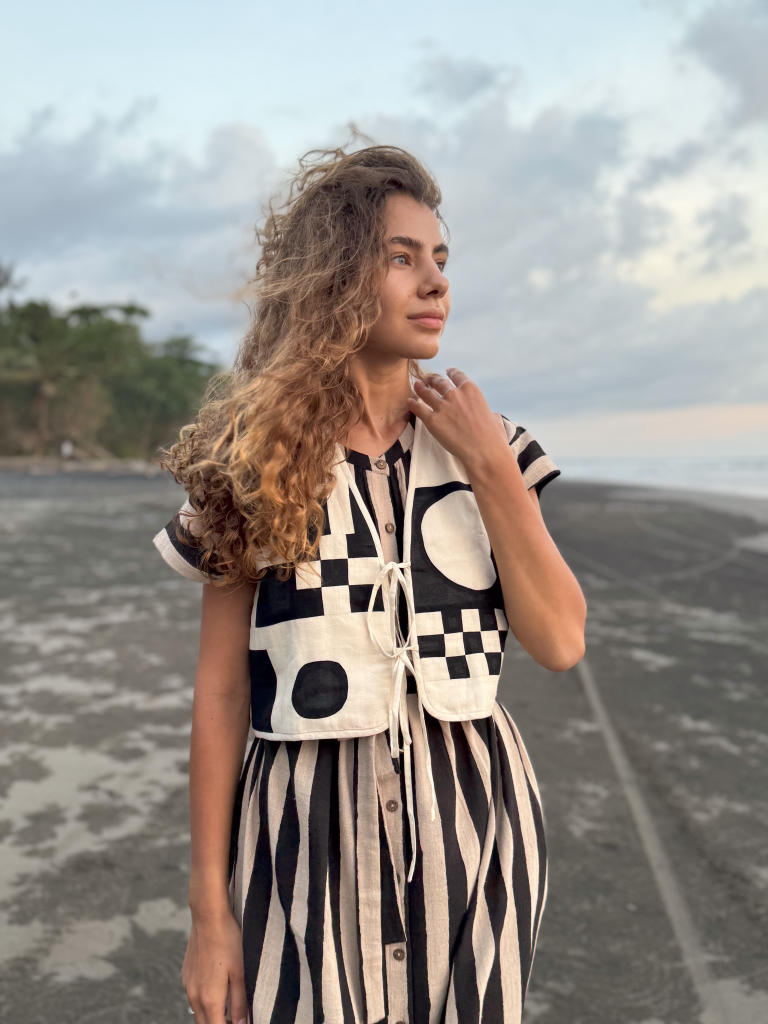 The Geometric Vest cotton by World of Crow in black color for women in Singapore