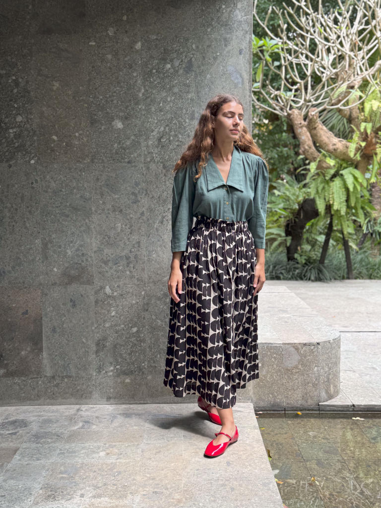 The Half Moons Black Skirt cotton by World of Crow in black color for women in Singapore