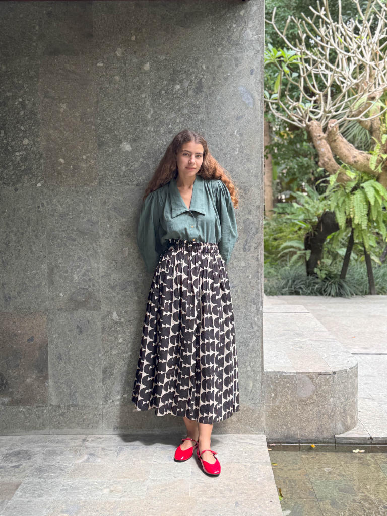 The Half Moons Black Skirt cotton by World of Crow in black color for women in Singapore