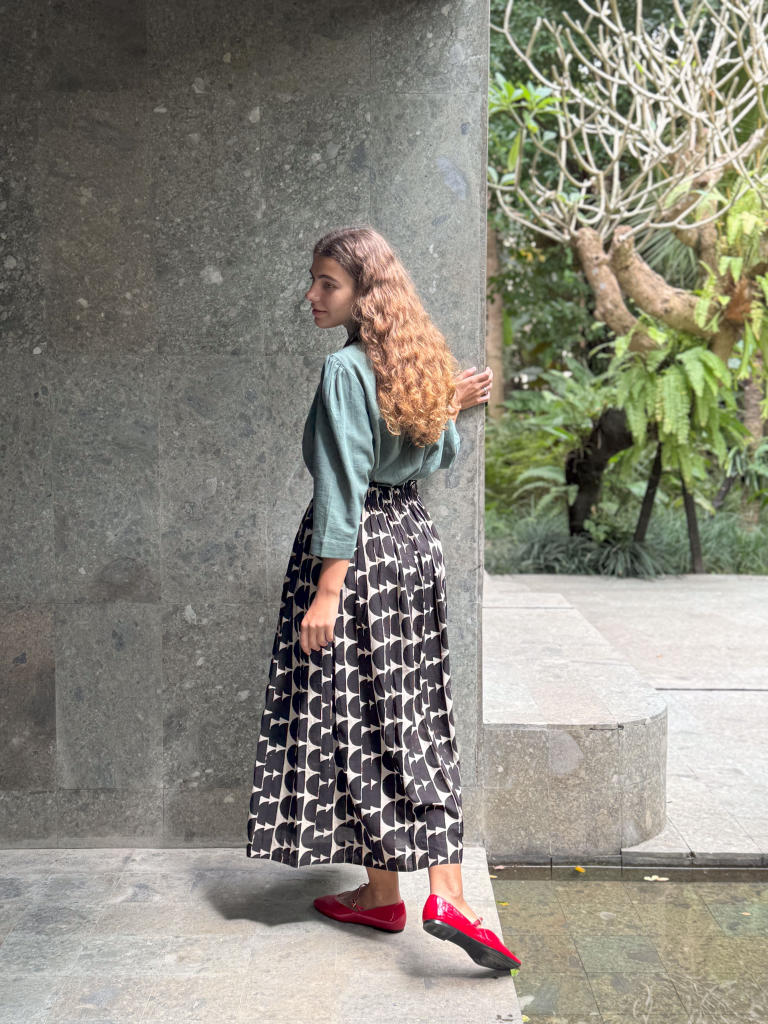 The Half Moons Black Skirt cotton by World of Crow in black color for women in Singapore