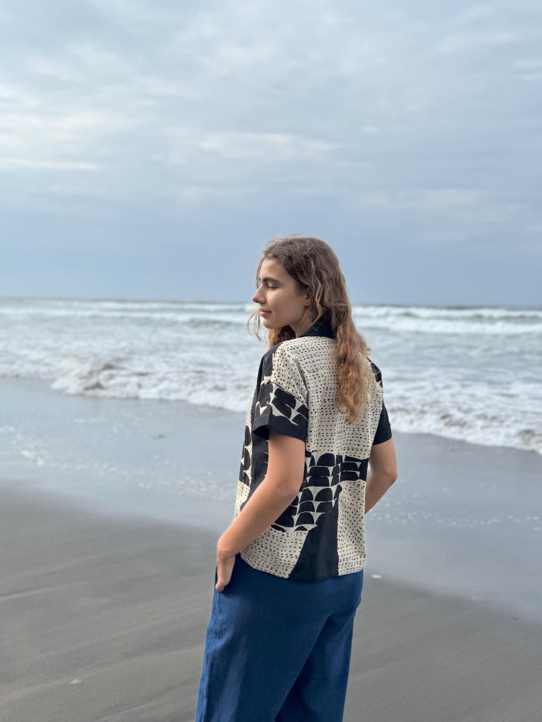 The Half Moons Boro - Boro Shirt cotton by World of Crow in black color for women in Singapore