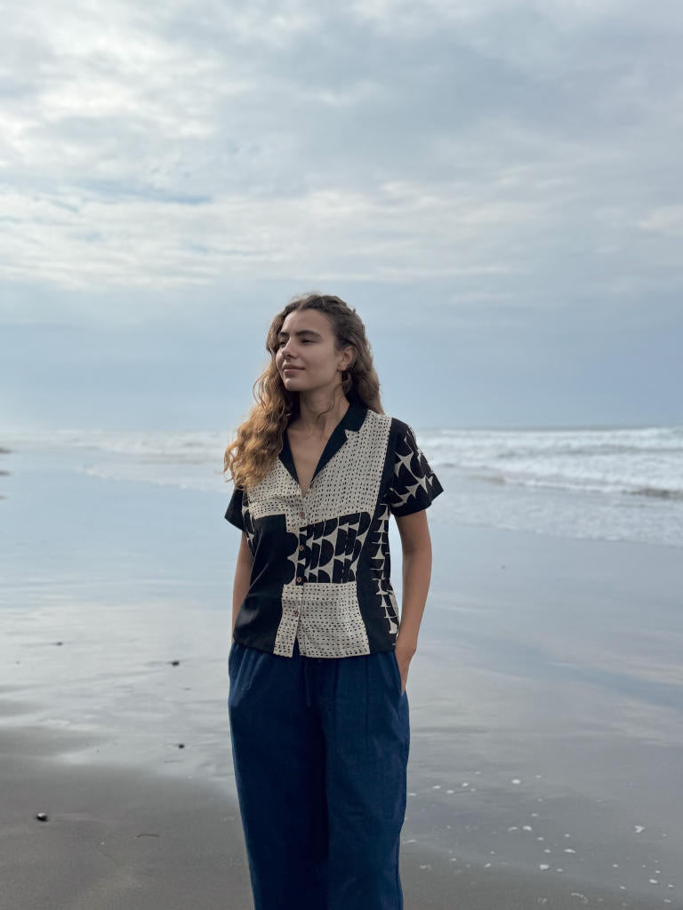 The Half Moons Boro - Boro Shirt cotton by World of Crow in black color for women in Singapore