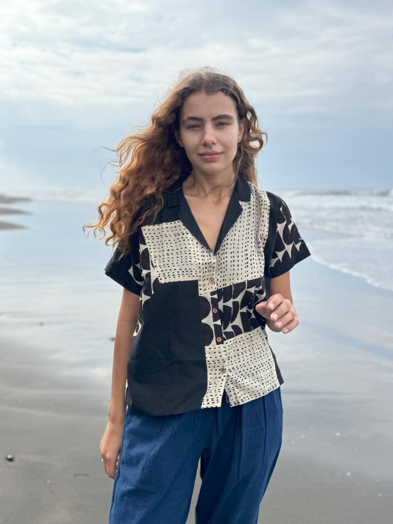 The Half Moons Boro - Boro Shirt cotton by World of Crow in black color for women in Singapore