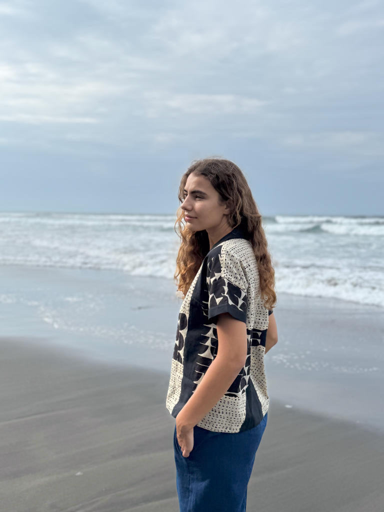 The Half Moons Boro - Boro Shirt cotton by World of Crow in black color for women in Singapore