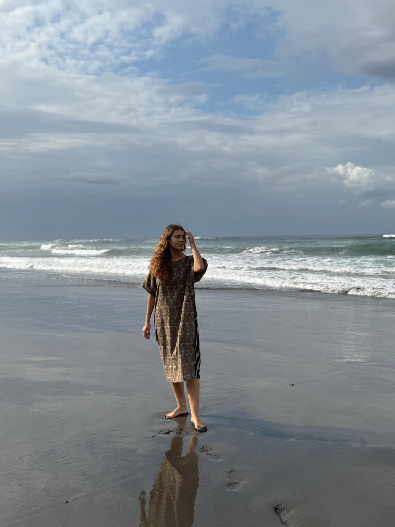 The Half Moons Brown Dress cotton by World of Crow in brown color for women in Singapore