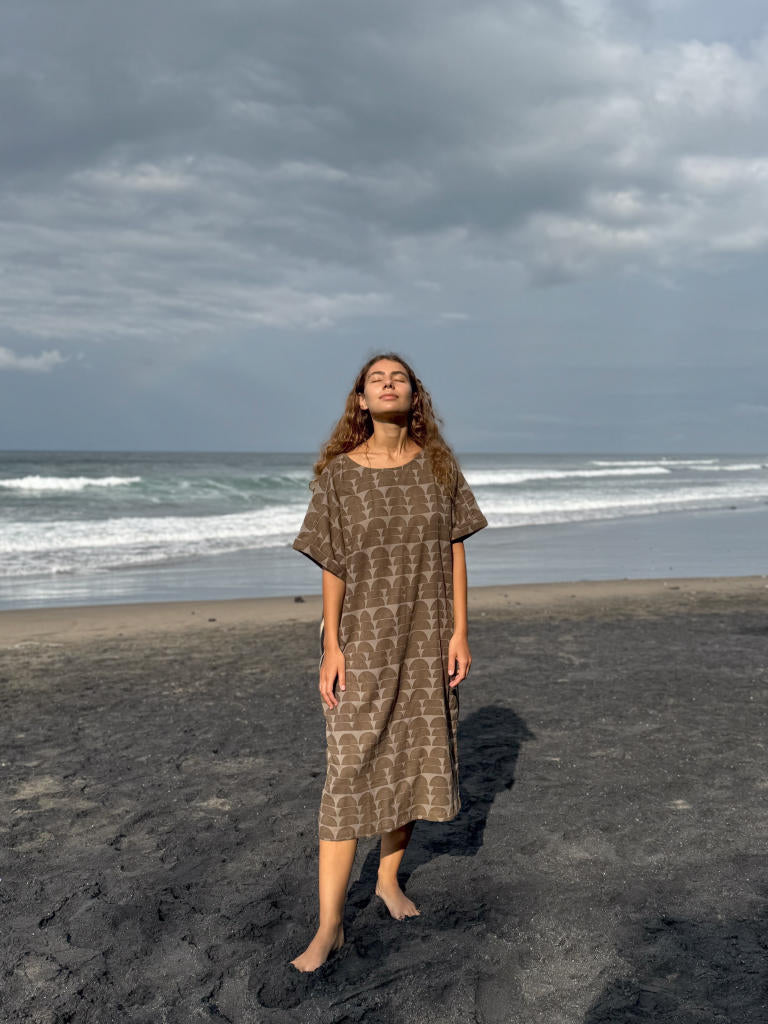 The Half Moons Brown Dress cotton by World of Crow in brown color for women in Singapore