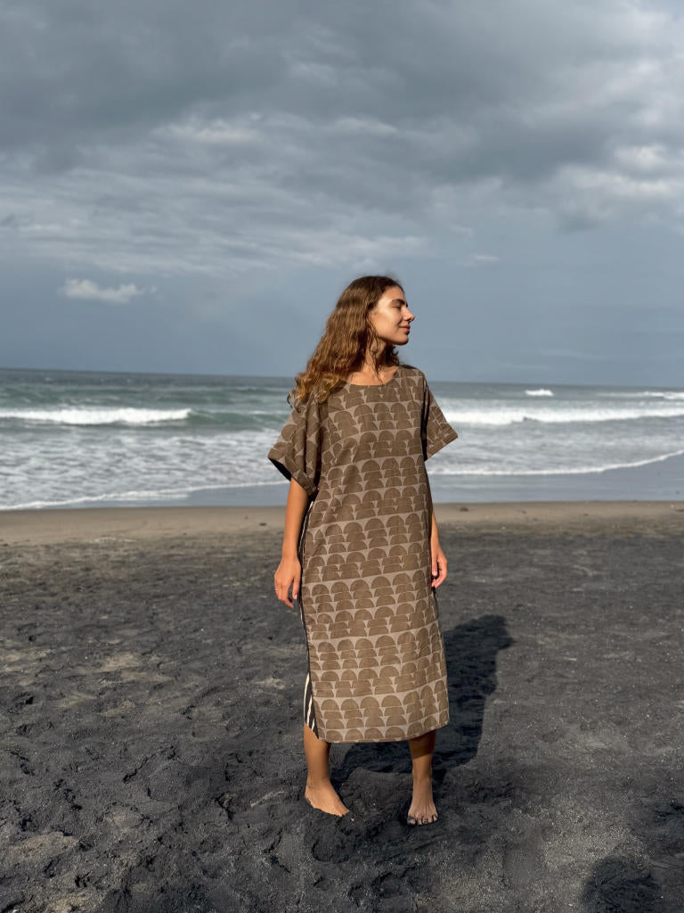 The Half Moons Brown Dress cotton by World of Crow in brown color for women in Singapore