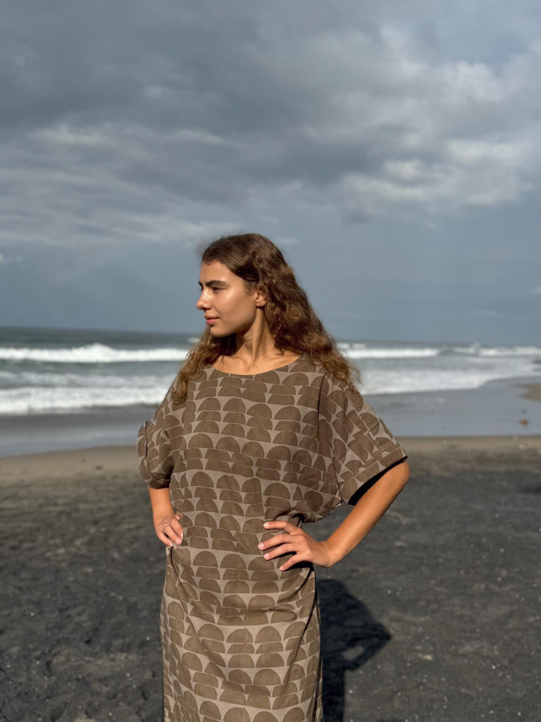 The Half Moons Brown Dress cotton by World of Crow in brown color for women in Singapore