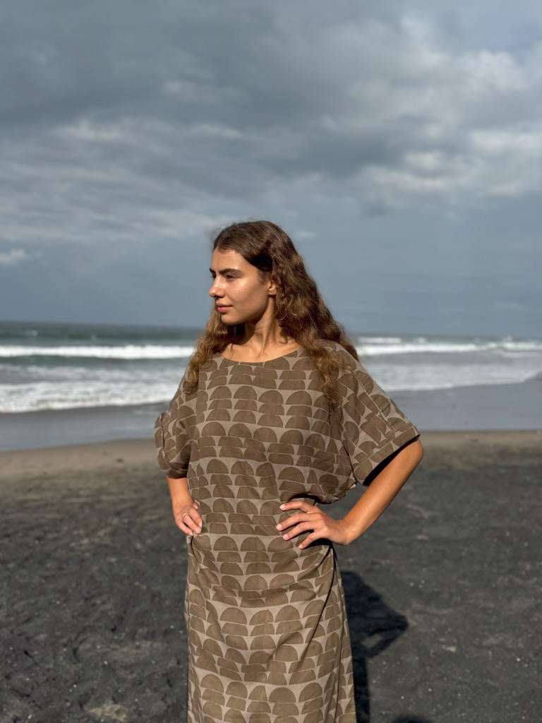 The Half Moons Brown Dress cotton by World of Crow in brown color for women in Singapore