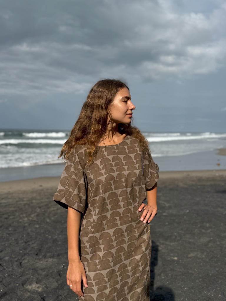 The Half Moons Brown Dress cotton by World of Crow in brown color for women in Singapore