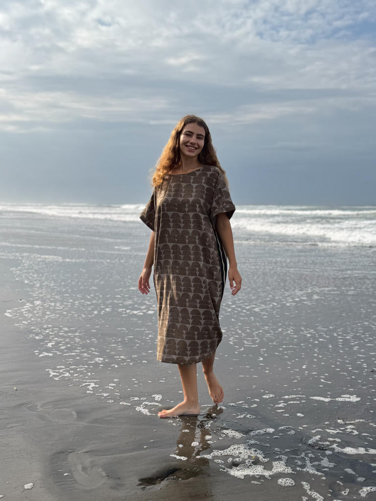 The Half Moons Brown Dress cotton by World of Crow in brown color for women in Singapore