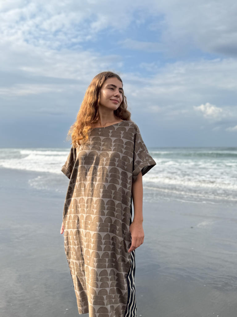 The Half Moons Brown Dress cotton by World of Crow in brown color for women in Singapore