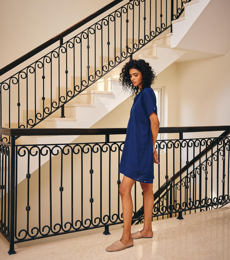 The Novelty Dress cotton by Khara Kapas in blue for women in Singapore