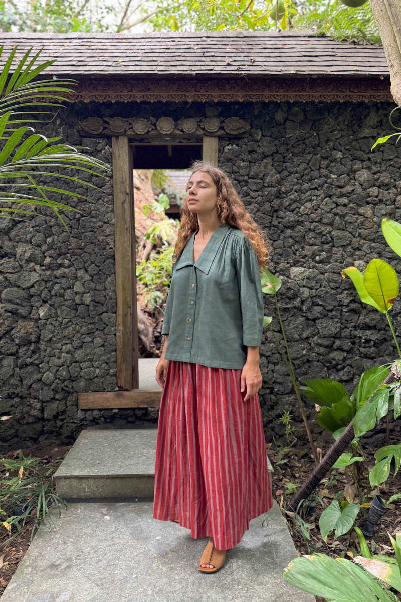 Mulholland Shirt — Vintage cotton by World of Crow in olive color for women in Singapore