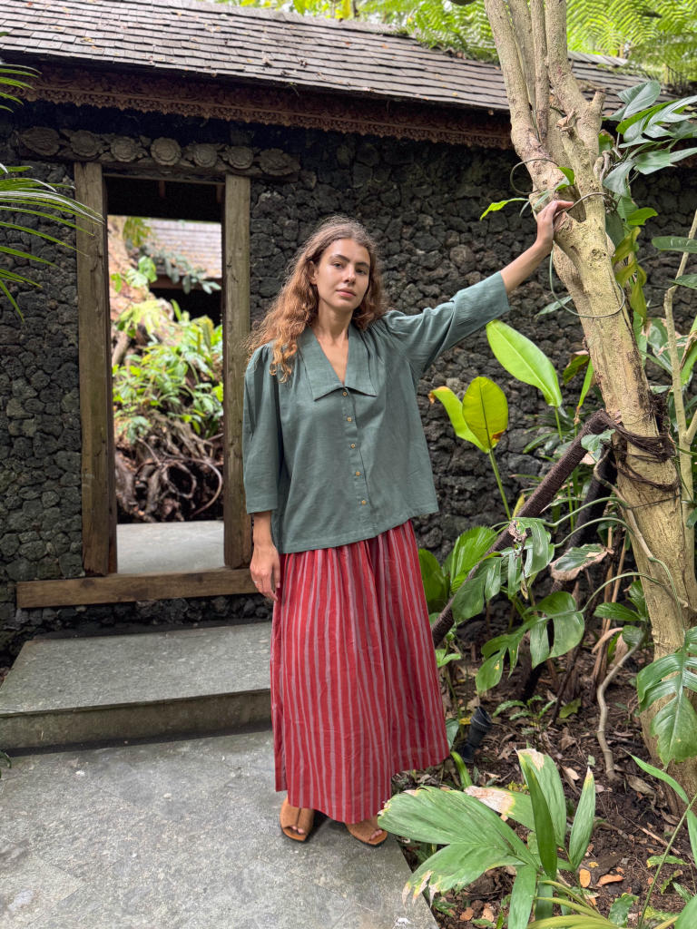 Mulholland Shirt — Vintage cotton by World of Crow in olive color for women in Singapore
