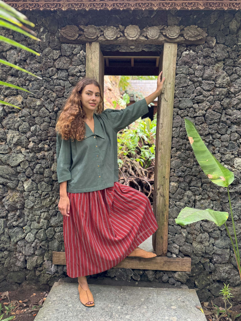 Mulholland Shirt — Vintage cotton by World of Crow in olive color for women in Singapore