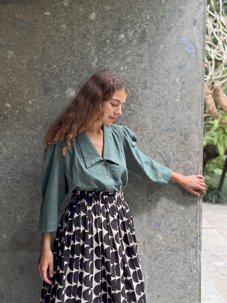 Mulholland Shirt — Vintage cotton by World of Crow in olive color for women in Singapore