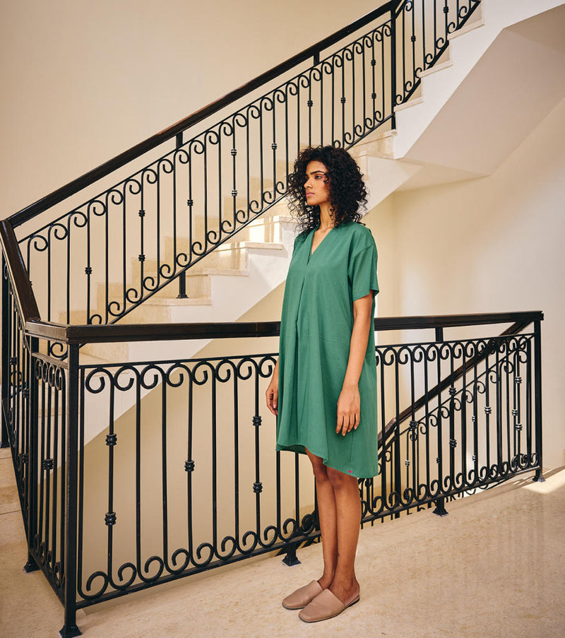 The Thrive Dress cotton by Khara Kapas in green for women in Singapore