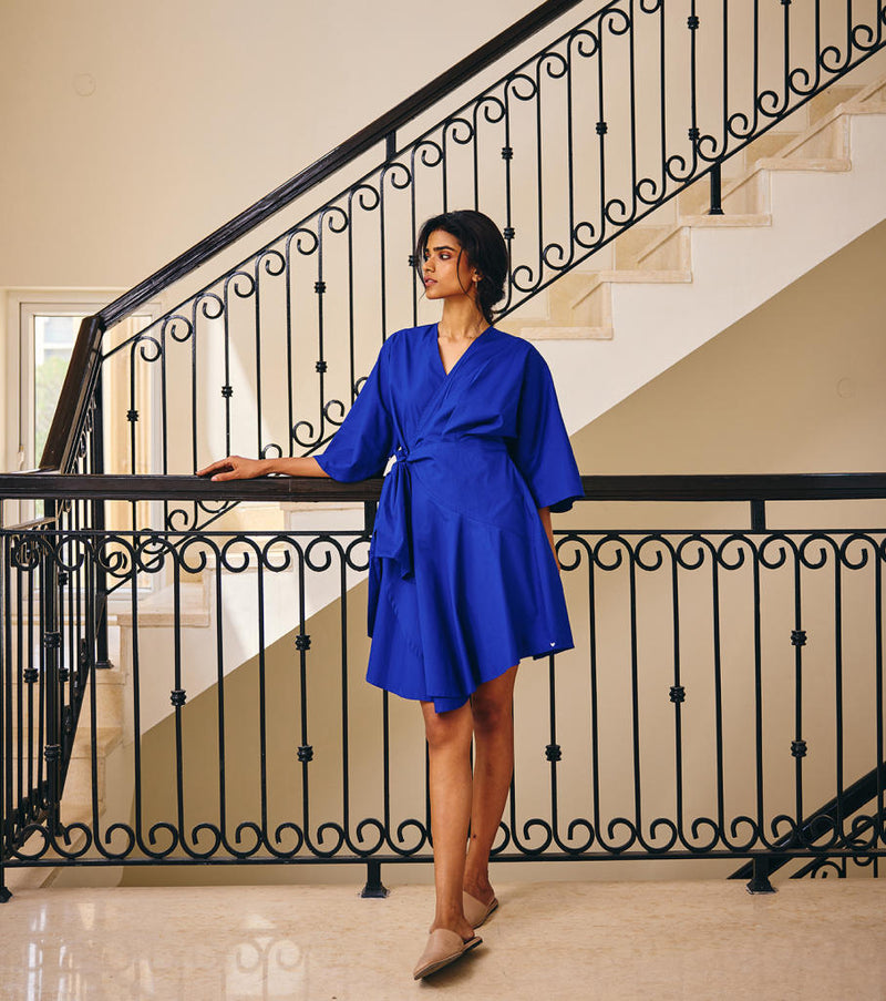 The Empathy Dress poplin by Khara Kapas in blue for women in Singapore
