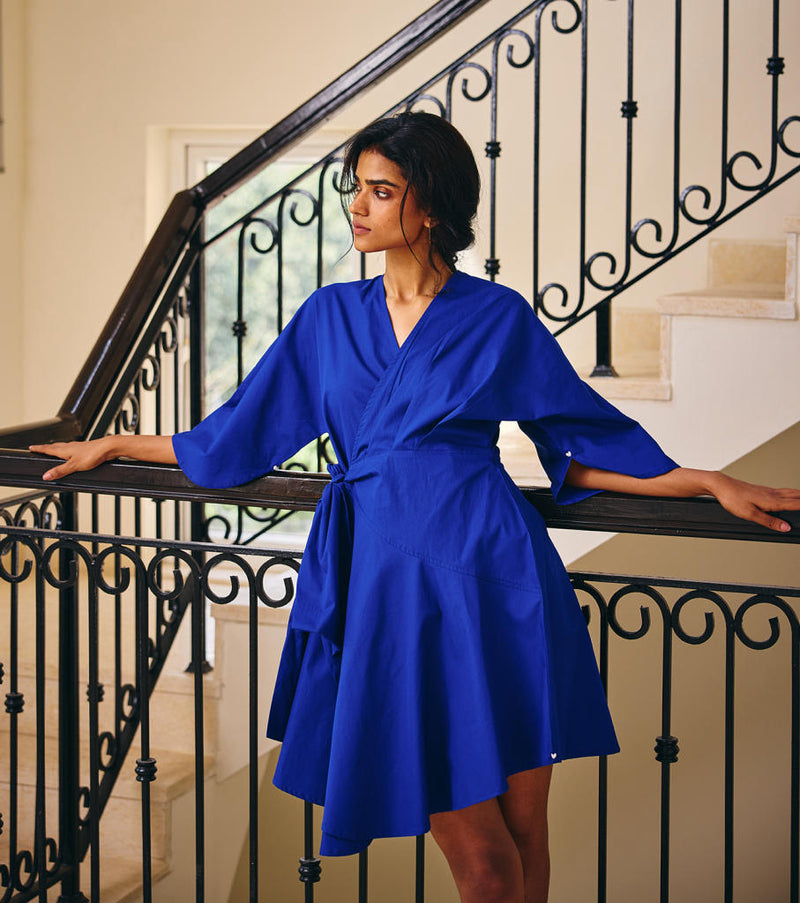 The Empathy Dress poplin by Khara Kapas in blue for women in Singapore